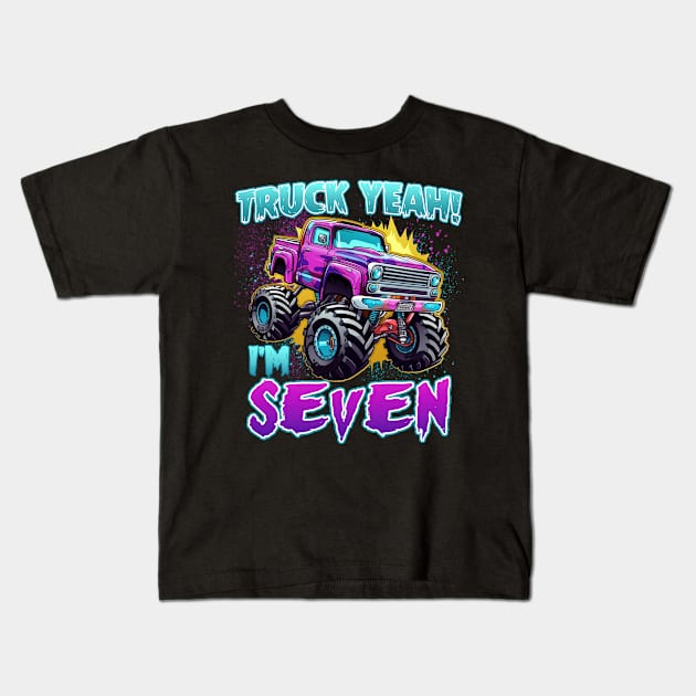 Truck yeah Birthday Tee Seven year old Girl Tee Monster Truck Birthday Country Birthday Kids Gift copy Kids T-Shirt by ttao4164